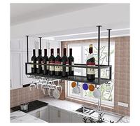 XAoSCd Mensola Sospesa A Soffitto Portabicchieri Da Vino Sospeso A Soffitto, Altezza Regolabile Portabottiglie Da Vino Stile Loft Decorazione Bicchieri Da Vino Mensola Per Cal,Black-100 x 25 x 21cm