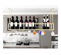 XAoSCd Mensola Sospesa A Soffitto Portabottiglie Da Soffitto Dorato, Mensola In Metallo Con Portabicchieri, Altezza Regolabile, Portabottiglie Rustico Sospeso, Mensola Galleggi,Gold-60 x 25 x 21cm
