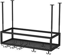 XAoSCd Mensola Sospesa Da Soffitto Portabottiglie Sospeso, Portabottiglie Da Soffitto In Metallo, Altezza Regolabile Portabottiglie Da Esposizione Nero/Oro Con Ripiano In Vetro,Black-120 x 25 x 21cm