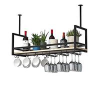 XAoSCd Mensola Sospesa Da Soffitto Portabottiglie Sospeso, Portabottiglie Da Soffitto In Metallo, Portabottiglie Da Esposizione Vintage Con Ripiano In Vetro Per Bicchieri Da V,Black-80 x 30 x 60cm
