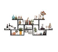 XAoSCd Mensole Da Bar A Parete In Metallo Con Portabicchieri Da Vino Sospeso - Mobiletto Per Liquori Da Bar Perfetto Per Casa, Cucina, Soggiorno, Ristorante - Mensola Da Bar G,Black-style B-158cm