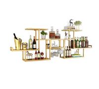 XAoSCd Mensole Da Bar A Parete In Metallo Con Portabicchieri Da Vino Sospeso - Mobiletto Per Liquori Da Bar Perfetto Per Casa, Cucina, Soggiorno, Ristorante - Mensola Da Bar G,Gold-style B-158cm
