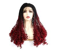 XAoSCd Parrucche Anteriori Sintetiche Ombre Parrucca Anteriore Sintetica Micro Intrecciata Rossa per Donne Nere Parrucca Intrecciata Artificiale Afro-Americana, 22 Pollici (18 Pollici)