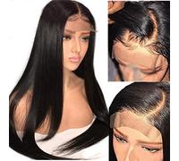 XAoSCd Parrucche Anteriori Sintetiche Parrucca Anteriore Nera Capelli Indiani Parrucca Chiusa 13X4 Parrucca per Capelli Lisci Densità del 150% con Capelli del Bambino, 20 Pollici (28 Pollici)