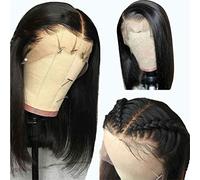 XAoSCd Parrucche Anteriori Sintetiche Parrucca Bob da Donna Nera Parrucca Diritta Naturale Brasiliana Parrucca Anteriore Svizzera Stile Africano, 12 Pollici (20 Pollici)