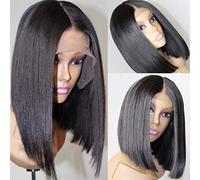 XAoSCd Parrucche Anteriori Sintetiche Parrucca di Capelli Corti Neri Lisci Parrucca Anteriore 13X6 Parrucca Anteriore Femminile Moda Capelli Corti per Bambini, 24 Pollici (26 Pollici)