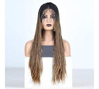 XAoSCd Parrucche Anteriori Sintetiche Parrucca Lunga per Capelli Castani Sfumati da Donna Parrucca Intrecciata 2X Parrucca Anteriore Sintetica A Due Colori, 26 Pollici (24 Pollici)