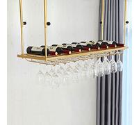XAoSCd Portabottiglie Creativo | Portabottiglie E Calici Da Vino, Portabicchieri Da Vino In Metallo Appeso Al Soffitto, Per Cucina, Mensole Decorative, Oro,140x35cm