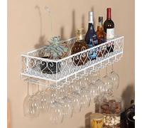 XAoSCd Portabottiglie Da Parete Con Portabicchieri, Mensola Per Bottiglie Di Vino In Metallo, Mensole Galleggianti Per Bar, Mensola Da Parete, Portabottiglie In Ferro, Mensola,White-120x25cm