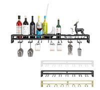 XAoSCd Portabottiglie Da Parete, Mensola In Metallo Per Bicchieri Da Vino, Porta Calici Da Appendere, Portabottiglie Da Esposizione Per Vino, Organizer Galleggiante Per Bottigl,Black-80x20cm