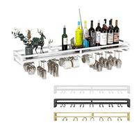 XAoSCd Portabottiglie Da Parete, Mensola In Metallo Per Bicchieri Da Vino, Porta Calici Da Appendere, Portabottiglie Da Esposizione Per Vino, Organizer Galleggiante Per Bottigl,White-100x20cm