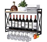 XAoSCd Portabottiglie Da Parete, Mensola Per Vino In Metallo E Legno Con Portabicchieri, Portabottiglie Per Champagne, Calici, Porta Bicchieri, Portabottiglie Sospeso Galleggi,Black
