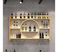 XAoSCd Portabottiglie Da Parete, Mensole Galleggianti Per Unità Bar, Espositore In Ferro Per Bicchieri, Espositore Sospeso Per Vino, Mensole Per Liquori Da Bar, Per L'Arredame,Gold-140x15x80cm