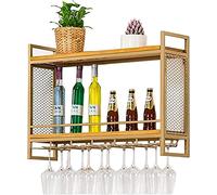 XAoSCd Portabottiglie Da Parete Per Vino, Champagne, Calici, Porta Bicchieri, Metallo E Legno, Portabottiglie Per Bottiglie Di Vino E Bicchieri, Oro/Oro/60 * 20 * 55 Cm,Gold-60 * 20 * 55Cm