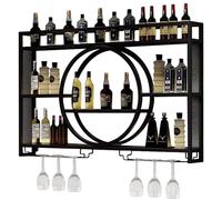 XAoSCd Portabottiglie Da Parete, Portabottiglie Da Parete In Metallo, Portabottiglie Da Parete, Portabicchieri, Mensola Sospesa, Unità Bar, Mensole Galleggianti Per Esposizion,Black-140cm/55in