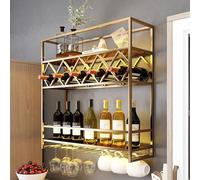 XAoSCd Portabottiglie Da Parete, Portabottiglie In Metallo, Mensole Galleggianti Per Unità Bar, Portabottiglie Per Esposizione Vino, Portabicchieri Da Vino Capovolto, Organize,Gold-70 * 70 * 20CM