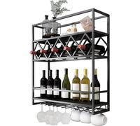XAoSCd Portabottiglie Da Parete, Portabottiglie In Stile, Portabottiglie A Più Livelli Con Ganci Per Bicchieri Da Vino, Portabottiglie In Metallo, Espositore Per Vino, Adatto,Black-70cm/27.5in