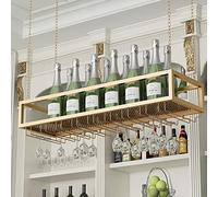 XAoSCd Portabottiglie Da Vino Dorato, Portabottiglie Da Vino Sospeso, Mensola Porta Bicchieri Da Vino Montata A Parete, Mensole Galleggianti In Metallo Per Bar, Ristoranti, Cu,140x25x20cm