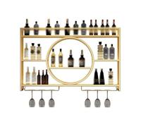 XAoSCd Portabottiglie Da Vino Industriale A Led, Da Parete, Per Bottiglie Di Liquore, Supporto Per Espositore, Scaffale Portabottiglie Multifunzionale Per Bar, Sala Da Pranzo,Gold-140x15x80cm