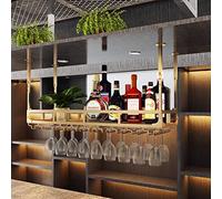 XAoSCd Portabottiglie Da Vino, Portabottiglie Da Soffitto, Mensola Portabottiglie Da Parete, Organizer Per Bicchieri Galleggianti In Metallo Dorato Per Bar, Ristoranti, Cucine,120x35x16cm