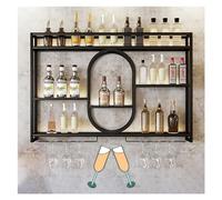 XAoSCd Portabottiglie In Metallo Da Parete Con Mensole Da Bar Con Portabicchieri Da Vino, Espositore Per Bottiglie Di Liquore, Espositore Per Bottiglie Di Liquore Per Bar Di C,Black-100x15x80cm