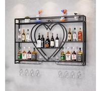 XAoSCd Portabottiglie In Metallo Da Parete Con Portabicchieri, Mensole In Ferro, Mensole Sospese, Mensole Per Bottiglie Di Liquore, Portabottiglie Da Parete Per La Conservazio,Black-140x15x80cm