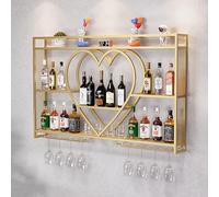 XAoSCd Portabottiglie In Metallo Da Parete Con Portabicchieri, Mensole In Ferro, Mensole Sospese, Mensole Per Bottiglie Di Liquore, Portabottiglie Da Parete Per La Conservazio,Gold-120x15x80cm