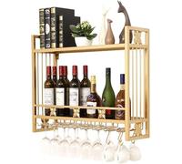 XAoSCd Portabottiglie Per Vino Home/Bar Retro Da Parete Con Portabicchieri Da Vino Grande Capacità A Doppio Strato Portabottiglie Per Vino Scaffale Per Vino Per Bar/Cucina/Arma,Gold-120Cm