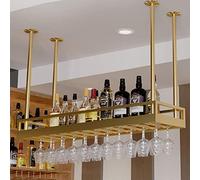 XAoSCd Portabottiglie Per Vino Portabottiglie Per Bicchieri Da Vino Da Parete In Ferro, Altezza Regolabile, Portabottiglie Da Vino Appeso Al Soffitto, Portabicchieri Da Champag,Gold-100 cm (39 in)