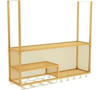 XAoSCd Portabottiglie Portabicchieri Da Vino/Mensola Da Parete Per Bottiglie In Vetro Da Soffitto Con Struttura In Metallo, Portabicchieri Da Vino, Mobiletto Per Vino Da Bar,Gold-60X30CM