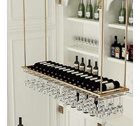 XAoSCd Portabottiglie Sospeso Dal Soffitto, Moderno Portabottiglie In Metallo Per Bottiglie Di Vino, Calici Da Champagne Montati A Parete, Scaffale Portaoggetti, Espositori Do,120x27x8cm