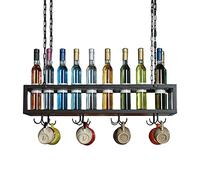 XAoSCd Portabottiglie Sospeso, Portabottiglie Da Soffitto In Metallo Regolabile, Portabottiglie Da Esposizione Con Ripiano In Vetro Per Calici Per Sottopensile, Cucina, Bar,80 * 25 * 22cm