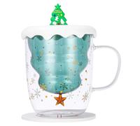 Xaosin Tazza di Natale a doppia parete, grande, 300 ml, tazza da caffè, tazza da tè e vin brulé, con coperchio per albero di Natale, tazza di Natale con sottobicchiere, per uomo e donna