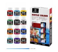 XAQAMY Set Colori Acrilici 12 x 25ml - Alta Coprenza per Dipingere Sassi, Legno e Tela - Include Pennello - Colori Impermeabili per Hobby e Artisti, Non Tossici