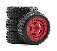 XAQRYQO Ruote e Pneumatici rc per Arrma per Typhon per Grom 1/18 rc Car Upgrade Parts Accessori 4 Pezzi 69mm Pneumatico Gomma Esagonale da 12mm(Red)