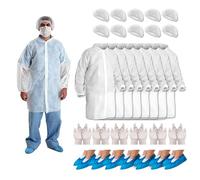 XARA 100 Cappellini Monouso Regolabili + 100 Copriscarpe Impermeabili + 100 Camici Sanitari Monouso in TNT da 25 g + 100 Guanti Monouso - Confezione Ipoallergenica e Traspirante - Pack 400