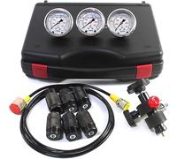 XARONF Kit for Test della Pressione dell'azoto, Strumento diagnostico for manometro del Sistema di Ricarica dell'accumulatore di azoto Idraulico con 3 manometri, 7 raccordi e 1 Tubo del Gas