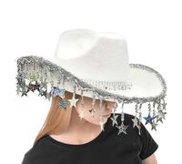 Xasbseulk Bling Cowboy - Cappello da cowboy da donna, cappello da cowboy per feste - cappello da cowboy - cinque punti Star Tassels Headgear country, accessori per cosplay per eventi di laurea