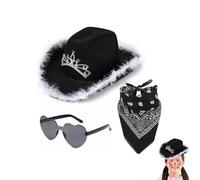 Xasbseulk Cappello da cowgirl rosa, cappello western in feltro con occhiali a cuore e sciarpa quadrata, elegante accessorio per feste, per donne, uomini, ragazze, ragazzi, festival, compleanni