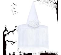 Xasbseulk Cappello da strega, cappello da strega bianco per Halloween, accessorio per travestimento con velo e per cosplay, festival, celebrazioni, feste, spettacoli in maschera, riunioni di