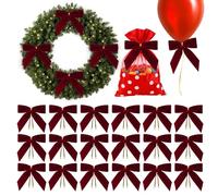 Xasbseulk Fiocchi natalizi in velluto, 24 pezzi, decorazione stagionale | Rosso Vintage | Fiocchi di imballaggio e legame per ghirlanda decorativa | per la borsa da festa di nozze casa corona