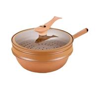 Xasbseulk Wok in ferro con coperchio, padella cinese antiaderente con coperchio, cottura a vapore e cottura a vapore, wok antiaderente per friggere, friggere e friggere, wok in argilla con cestello