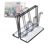 Xavax Scolapiatti per 6 bottiglie (portabottiglie in metallo, scolapiatti per recipienti con vassoio antigoccia, per Sodastream, Air up, Avent, Philips, nero