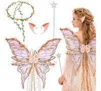 XazNvc Ali da fata, 4 pezzi, accessori per costume da angelo, ali di farfalla per adulti, ali trasparenti scintillanti con fascia per capelli, ali dorate, set cosplay per feste di Halloween