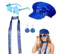 XazNvc Set di 4 accessori retrò con occhiali, cappello, sciarpa e orecchini, accessori vintage per costume da donna, accessori per feste a tema e cosplay, feste in discoteca
