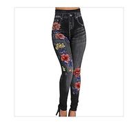 XBECO Adatti A Donne Sexy Leggings con Stampa Floreale Pantaloni della Matita Leggins Plus Size Casuale Vita Alta Faux Denim Leggings Bottoms Buona Elasticità (Color : 1, Size : 3XL)