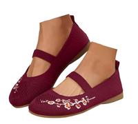 Xbemkste Ballerine da donna piatte e comode, con cinturino, punta tonda, per il tempo libero, traspiranti, design a maglia leggera, per eleganza e comfort, Vino, 37.5 EU