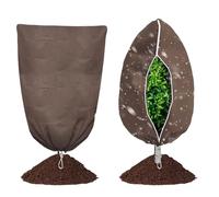 Xbemkste Confezione da 2 borse in pile per orticoltura da giardino, antigelo, 80 x 120 cm, con cerniera e coulisse, grandi coperte antigelo per alberi, protezione dal gelo, per uso esterno (marrone)