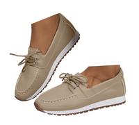 Xbemkste Loafer - Scarpe da donna in pelle traspirante, per il tempo libero, comode, basse, leggere, per il lavoro, tutti i giorni, cachi, 40.5 EU