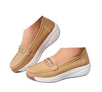 Xbemkste Loafer - Slip da donna con plateau, con suola morbida, leggere, eleganti, per il tempo libero, per l'ufficio, tutti i giorni, cachi, 37.5 EU